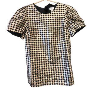 NWT J Crew Metallic Gingham Puff-Sleeve Top Women Size XXS Gold Black Check NEW